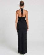 Solvienne Maxi Dress by Lauven — stretch sleeveless deep V-neck ruched maxi dress