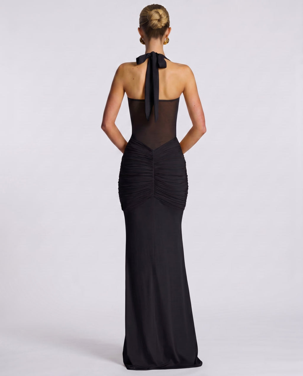 Solvane Maxi Dress by Lauven — stretch mesh sleeveless halter neck slim fit maxi dress