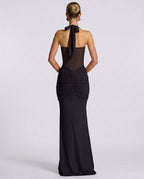 Solvane Maxi Dress by Lauven — stretch mesh sleeveless halter neck slim fit maxi dress