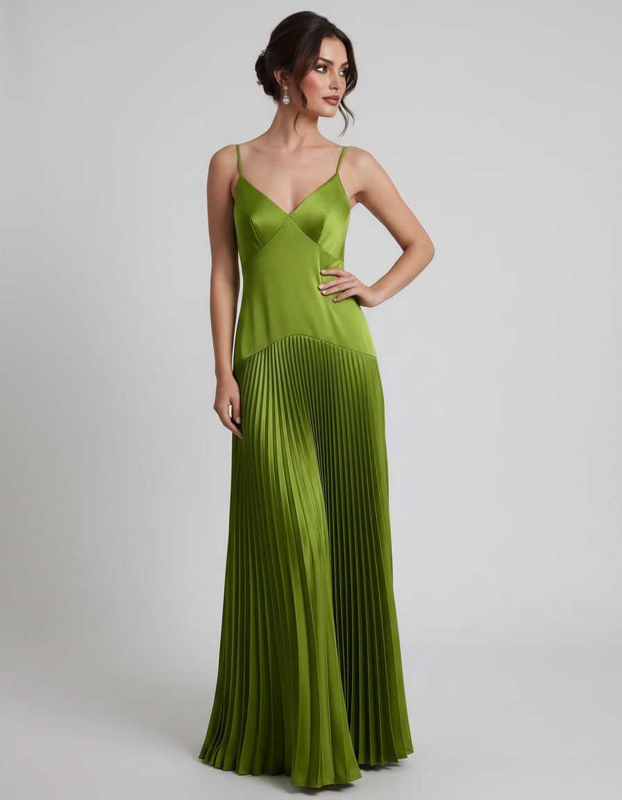 Veloura Maxi Dress by Lauven — satin spaghetti strap V-neck A-line maxi dress