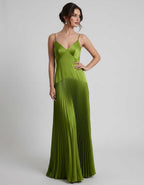 Veloura Maxi Dress by Lauven — satin spaghetti strap V-neck A-line maxi dress