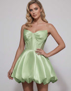 Veloura Mini Dress by Lauven — satin strapless sweetheart A-line mini dress