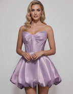 Veloura Mini Dress by Lauven — satin strapless sweetheart A-line mini dress