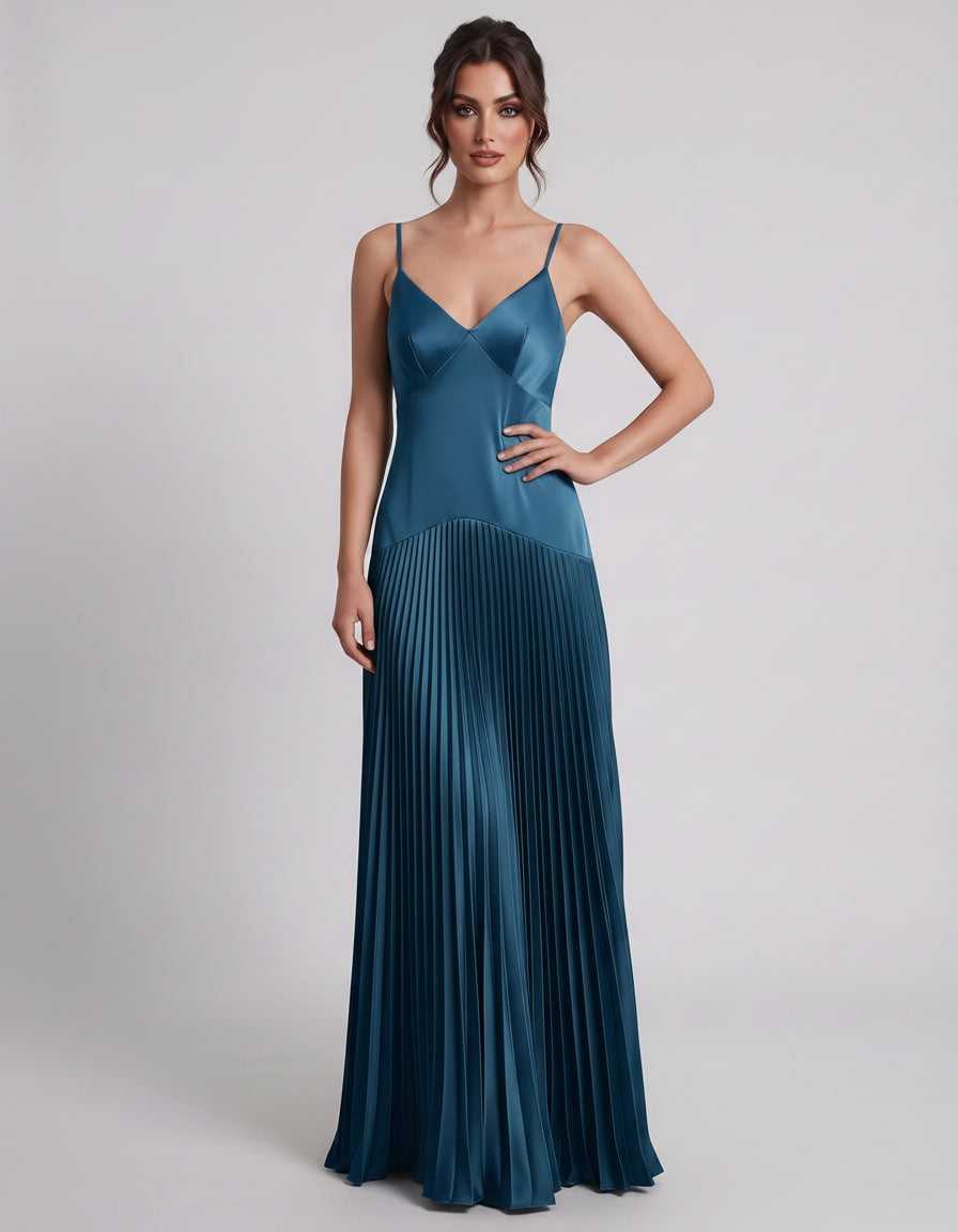 Veloura Maxi Dress by Lauven — satin spaghetti strap V-neck A-line maxi dress