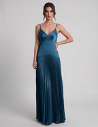 Veloura Maxi Dress by Lauven — satin spaghetti strap V-neck A-line maxi dress