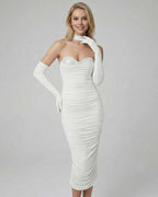 Celeste Midi Dress by Lauven – Elegant strapless evening dress with rhinestone detailing.