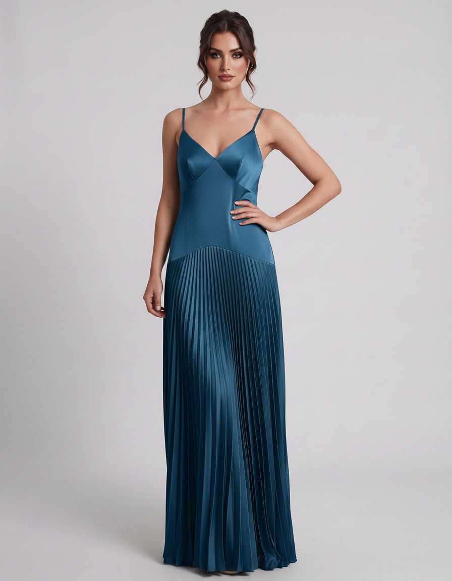 Veloura Maxi Dress by Lauven — satin spaghetti strap V-neck A-line maxi dress