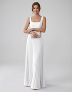 Veloura Maxi Dress by Lauven — satin chiffon sleeveless square neck pleated A-line maxi dress