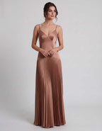 Veloura Maxi Dress by Lauven — satin spaghetti strap V-neck A-line maxi dress