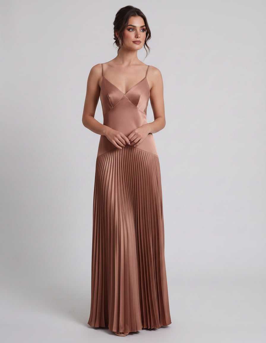 Veloura Maxi Dress by Lauven — satin spaghetti strap V-neck A-line maxi dress