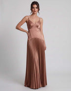 Veloura Maxi Dress by Lauven — satin spaghetti strap V-neck A-line maxi dress