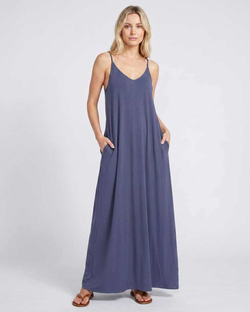 Solenne Maxi Dress by Lauven — gray soft stretch sleeveless V-neck relaxed A-line maxi dress