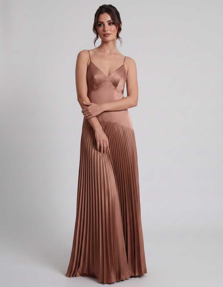 Veloura Maxi Dress by Lauven — satin spaghetti strap V-neck A-line maxi dress