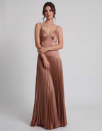 Veloura Maxi Dress by Lauven — satin spaghetti strap V-neck A-line maxi dress