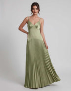 Veloura Maxi Dress by Lauven — satin spaghetti strap V-neck A-line maxi dress