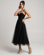 Elara Midi Dress by Lauven — tulle sleeveless sweetheart neck structured bodice midi dress