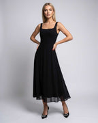Lunara Midi Dress by Lauven — lightweight chiffon sleeveless square neck A-line midi dress