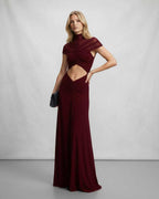 Veloura Maxi Dress by Lauven — polyester short sleeve stand collar flared hem maxi dress