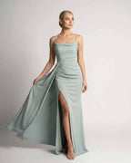 Celestia Maxi Dress by Lauven — polyester spaghetti strap mermaid maxi dress with beading and split