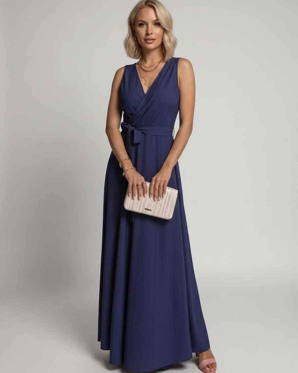 Veloura Maxi Dress by Lauven — satin sleeveless V-neck A-line maxi dress
