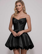 Veloura Mini Dress by Lauven — satin strapless sweetheart A-line mini dress