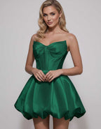 Veloura Mini Dress by Lauven — satin strapless sweetheart A-line mini dress