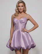 Veloura Mini Dress by Lauven — satin strapless sweetheart A-line mini dress