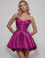 Veloura Mini Dress by Lauven — satin strapless sweetheart A-line mini dress