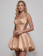 Veloura Mini Dress by Lauven — satin strapless sweetheart A-line mini dress