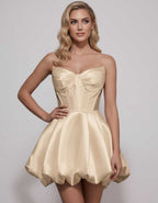 Veloura Mini Dress by Lauven — satin strapless sweetheart A-line mini dress