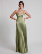 Veloura Maxi Dress by Lauven — satin spaghetti strap V-neck A-line maxi dress