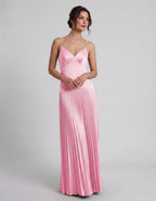 Veloura Maxi Dress by Lauven — satin spaghetti strap V-neck A-line maxi dress