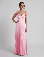 Veloura Maxi Dress by Lauven — satin spaghetti strap V-neck A-line maxi dress
