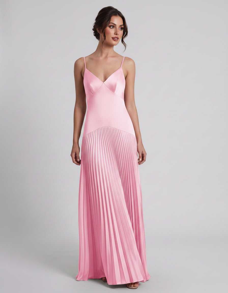 Veloura Maxi Dress by Lauven — satin spaghetti strap V-neck A-line maxi dress