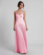 Veloura Maxi Dress by Lauven — satin spaghetti strap V-neck A-line maxi dress