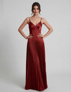Veloura Maxi Dress by Lauven — satin spaghetti strap V-neck A-line maxi dress