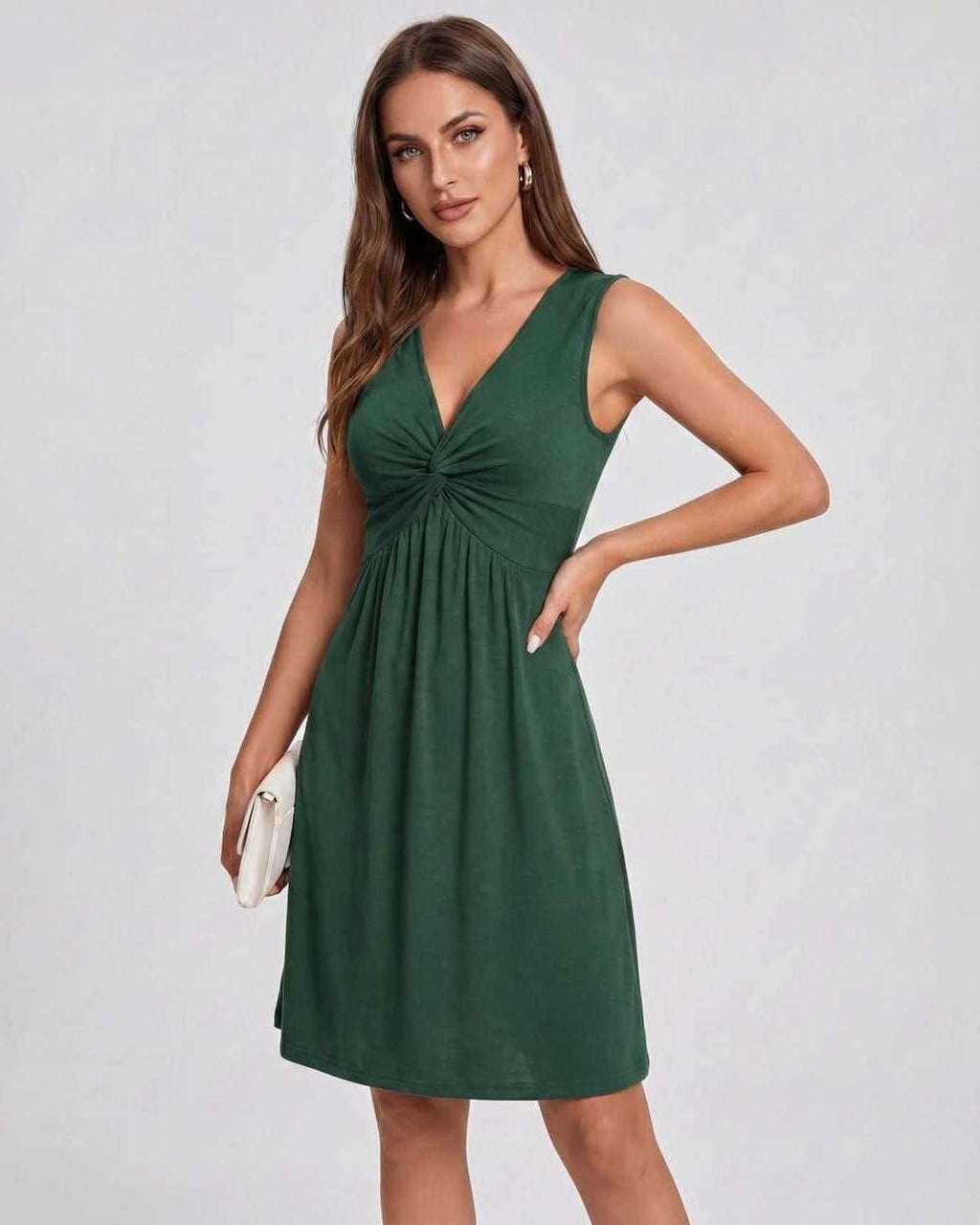 Aster Midi Dress by Lauven — soft knit sleeveless V-neck A-line midi dress