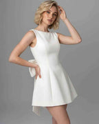 Harmonia Mini Dress by Lauven — structured sleeveless boat neck A-line mini dress
