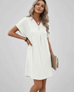 Lunelle Mini Dress by Lauven — textured short sleeve V-neck relaxed mini dress