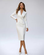 Monvielle Midi Dress by Lauven — long sleeve V-neck tailored midi dress