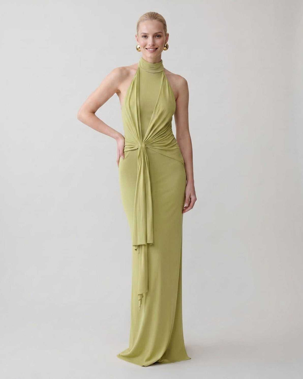 Serelle Maxi Dress by Lauven — polyester sleeveless halter neck fitted column maxi dress