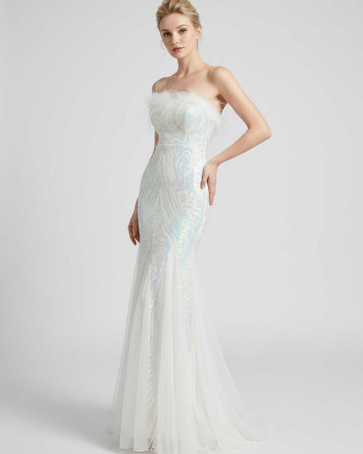 Celestia Maxi Dress by Lauven — polyester-spandex sleeveless off-the-shoulder mermaid maxi dress
