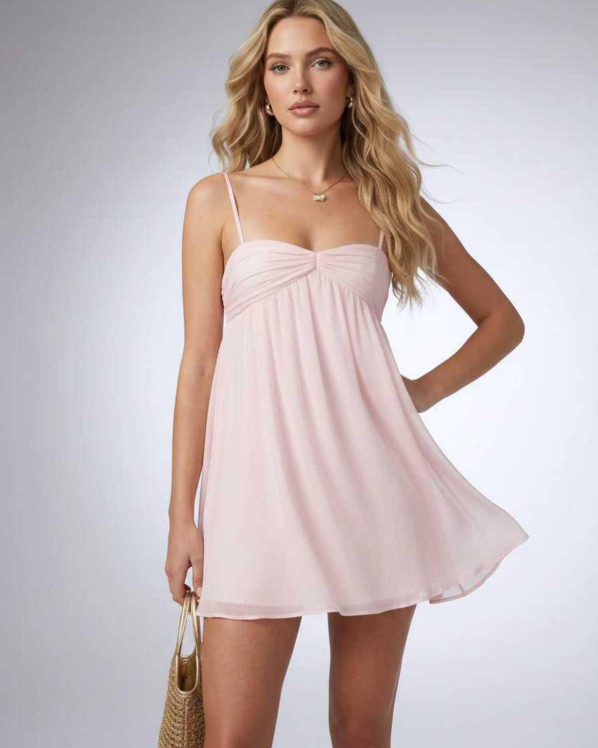 Serene Mini Dress by Lauven — polyester sleeveless sweetheart slip mini dress