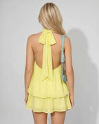 Lunelle Mini Dress by Lauven — polyester sleeveless tie neck loose fit mini dress