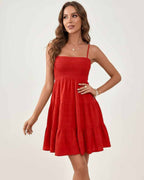 Solara Mini Dress by Lauven — textured sleeveless square neck tiered swing mini dress