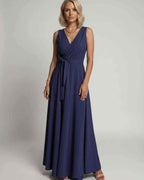 Veloura Maxi Dress by Lauven — satin sleeveless V-neck A-line maxi dress