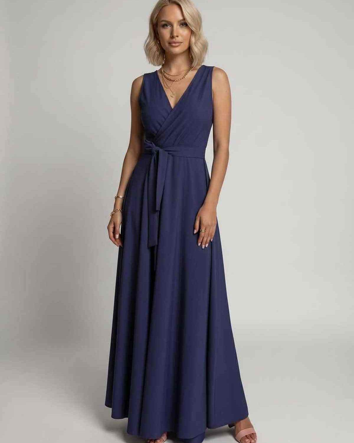 Veloura Maxi Dress by Lauven — satin sleeveless V-neck A-line maxi dress