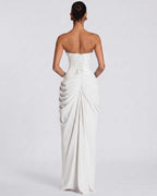Seraphine Maxi Dress by Lauven — chiffon strapless pleated high slit maxi dress