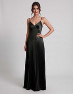 Veloura Maxi Dress by Lauven — satin spaghetti strap V-neck A-line maxi dress