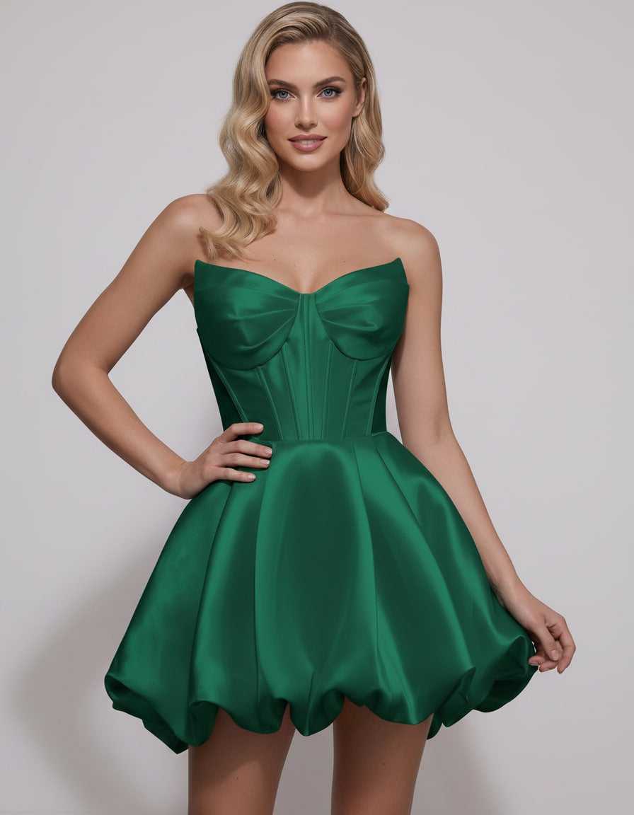 Veloura Mini Dress by Lauven — satin strapless sweetheart A-line mini dress